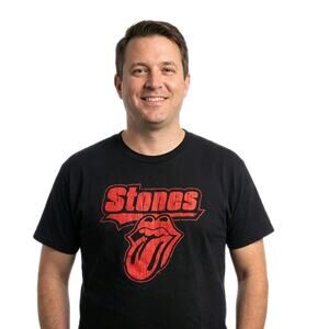 Vintage Y2K The Rolling Stones Felt Lips Tongue Logo Black Red T-shirt Men’s XL